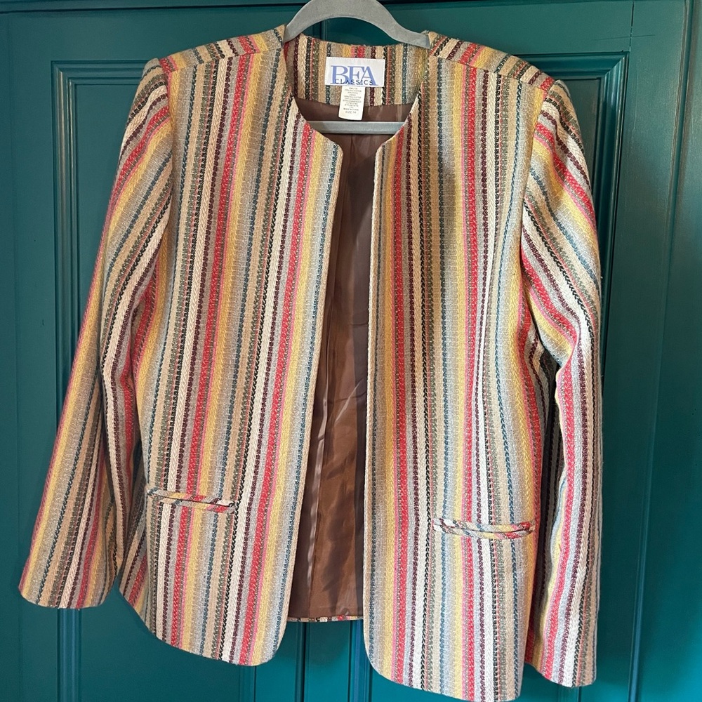 Vintage Rainbow Strip Blazer Jacket Sz Medium for oversized look